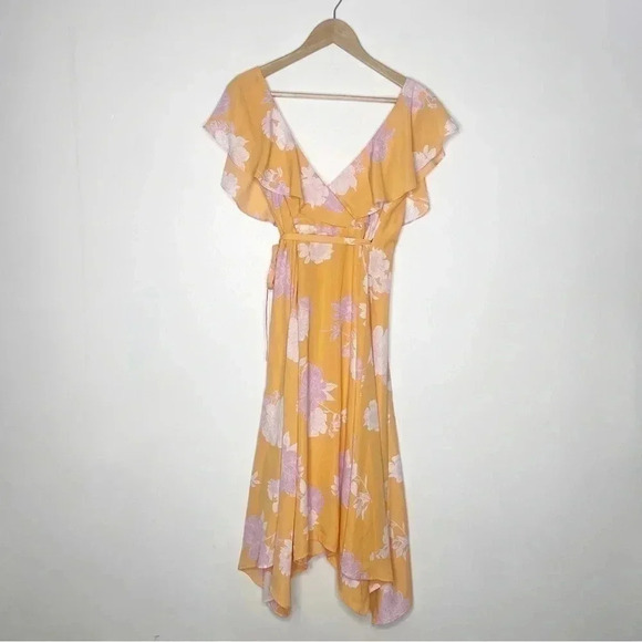 Lulus Flutter Summer Midi Orange Floral Wrap Dress Size XS - Picture 8 of 8